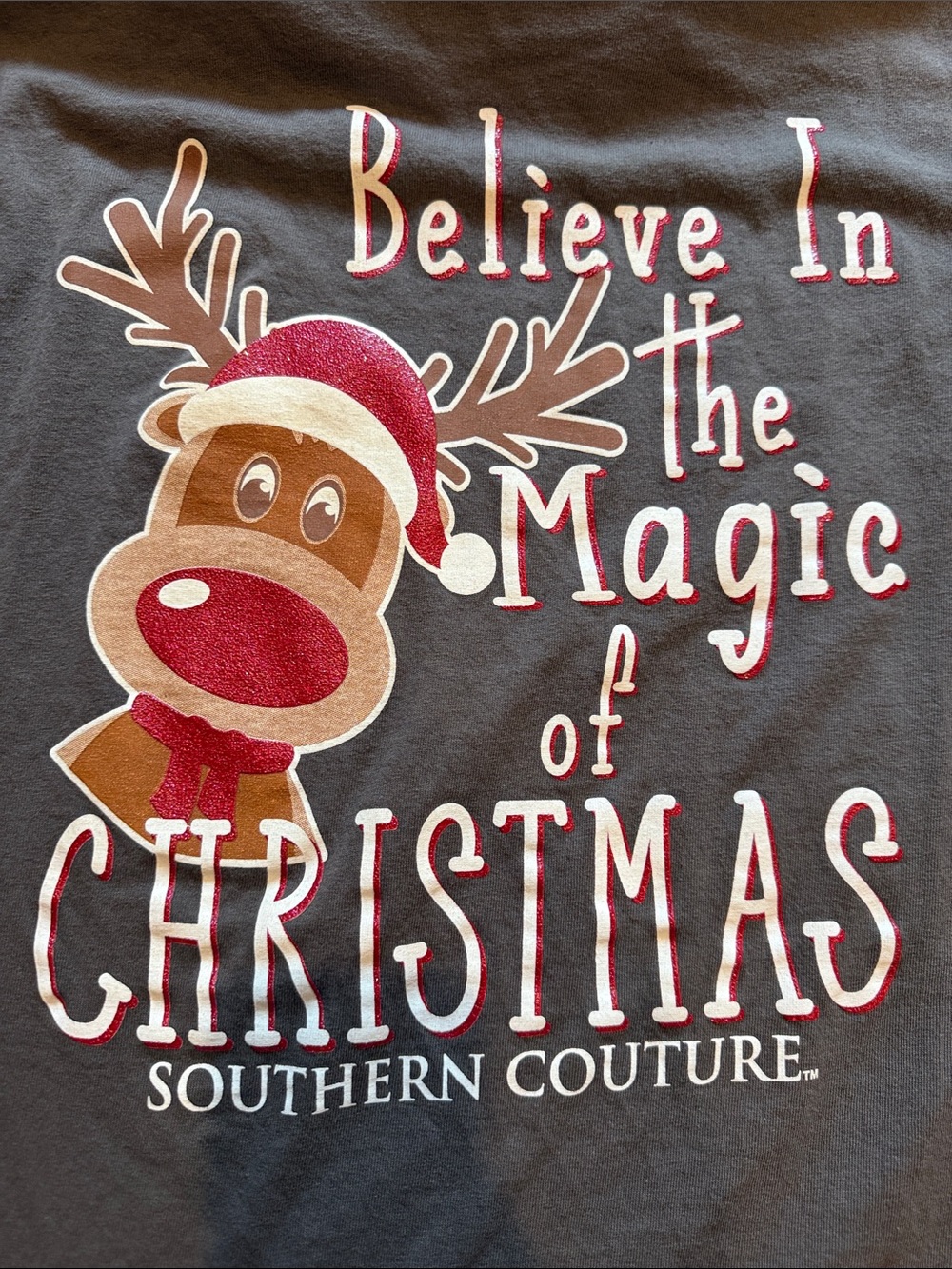Gildan Charcoal Long Sleeve Tee with White Southern Couture Logo- Christmas